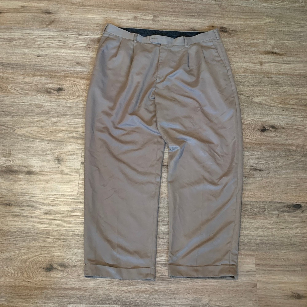 Perry Ellis Portfolio Mens Tan Pleated Cuffed Dress Pants Khaki 40x30
